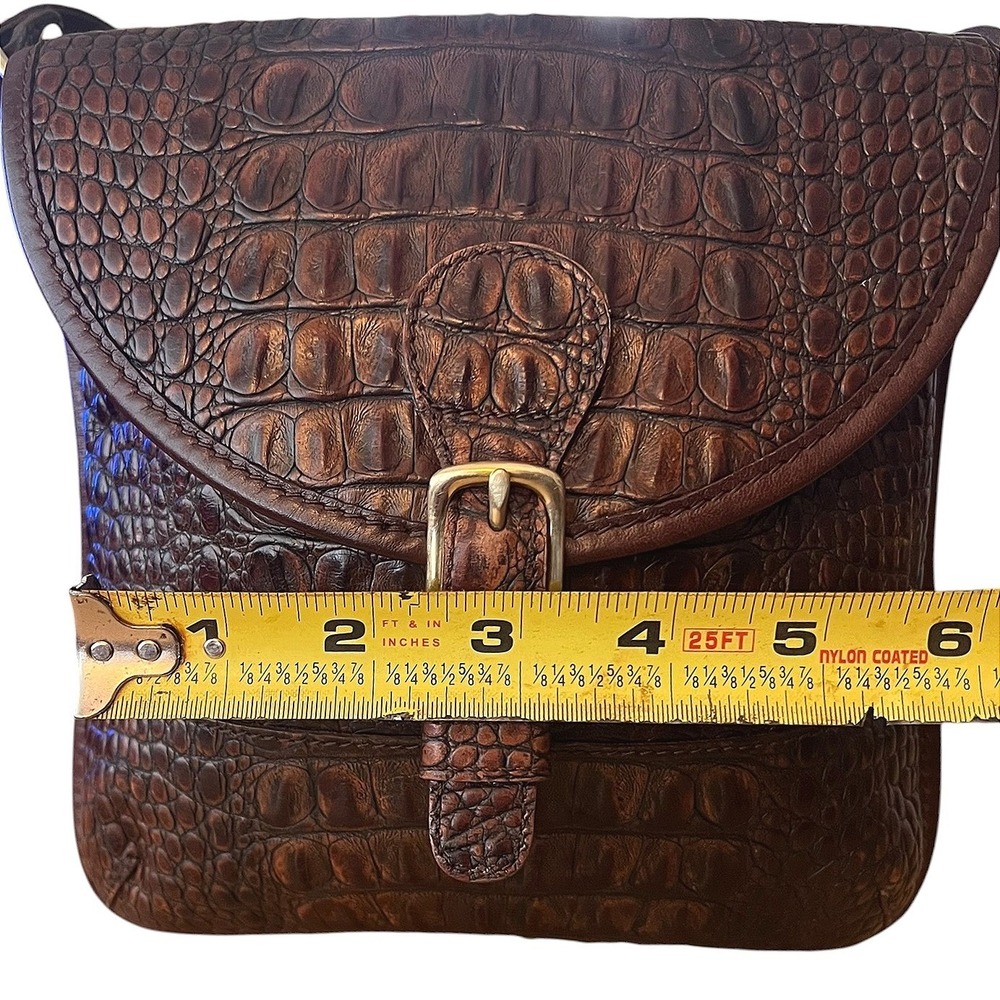VTG Brahmin Dark Brown Croc Embossed Leather Crossbody Bag Made in USA *FLAWED* - Picture 9 of 16